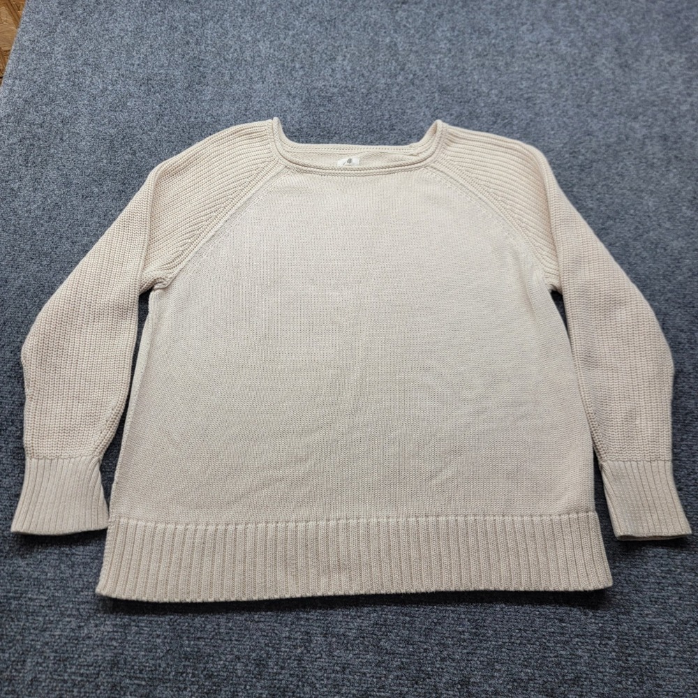 Aerie Real Cream Cotton Knit Sweater Small Raglan Sleeve Pullover Beige